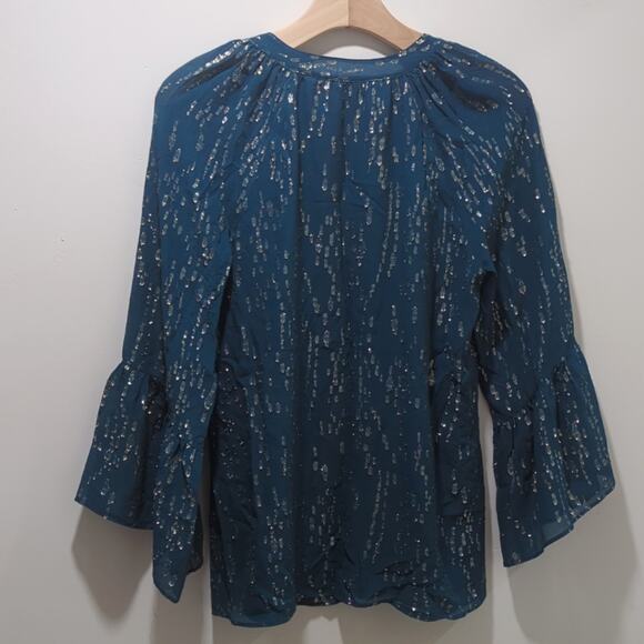 Lilly Pulitzer Matilda Chiffon Blouse Womens S Inky Tidal Fish Clip Teal Blue - Picture 4 of 8